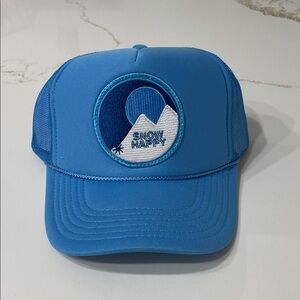 Friday Feelin SNOW HAPPY Blue Trucker Hat